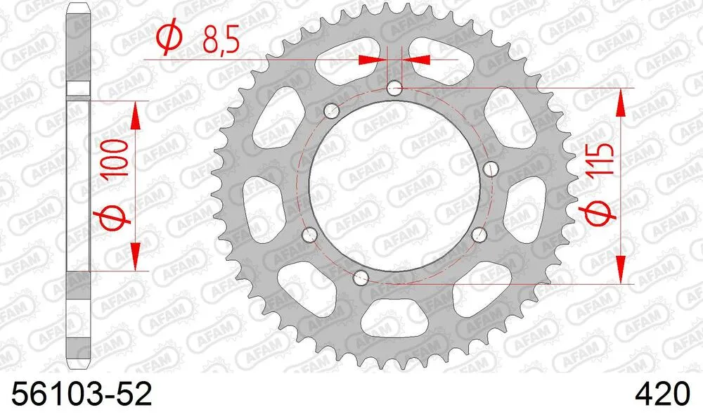 56103-52 AFAM Kettensatz Stahl 420 R1-G 12x52 - Mh/motor Hispania 50 Furia 1996-01 - KIT108001