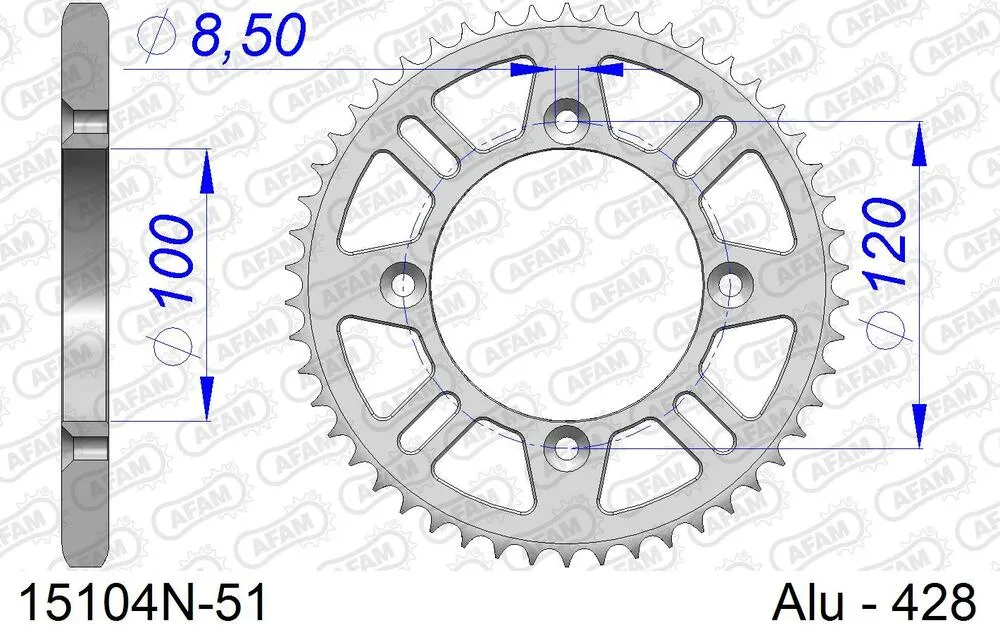 AFAM Kettensatz Aluminium 428 MX-G 14x51 - Yamaha YZ 85 2019-23 - 01308801