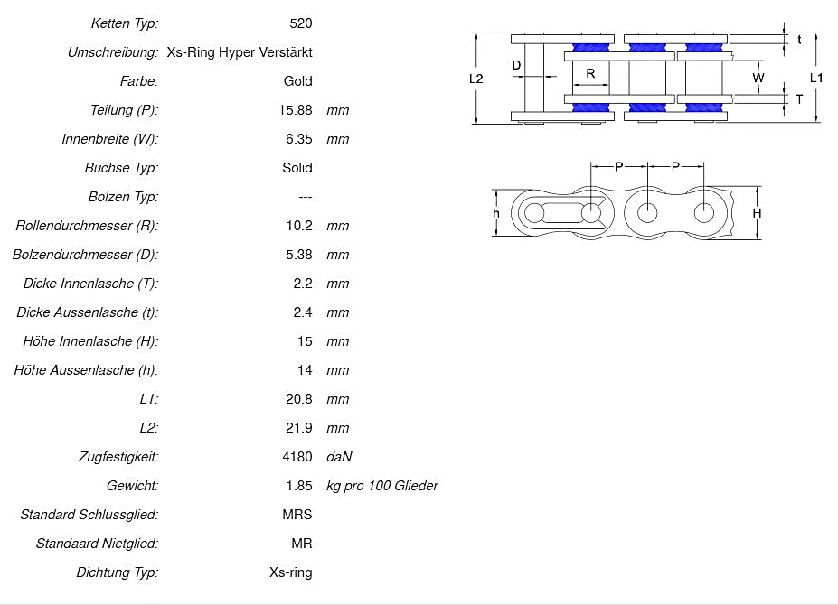 AFAM Kettensatz Stahl 520 XHR2-G 15x41 - Ducati 800 Monster S2R 2005-07