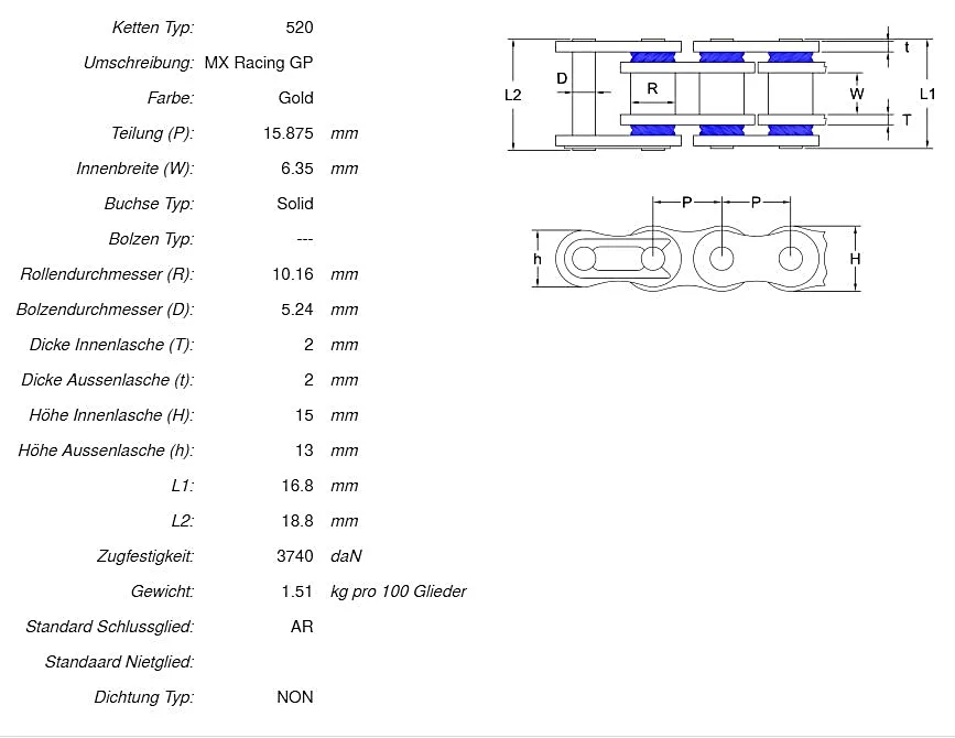 AFAM Kettensatz Stahl 520 MX4-G 13x49 - Yamaha YZ 250 F 2005-08