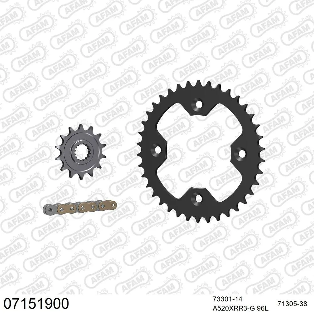 07151900 AFAM Kettensatz Stahl 520 XRR3-G 14x38 - KTM SX 450 Quad 2008-10 - 07151900