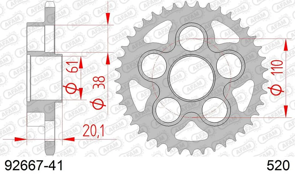 92667-41 AFAM Kettensatz Stahl 520 XMR3 14x41 - Mv Agusta Brutale 750 1999-02 - KIT108931