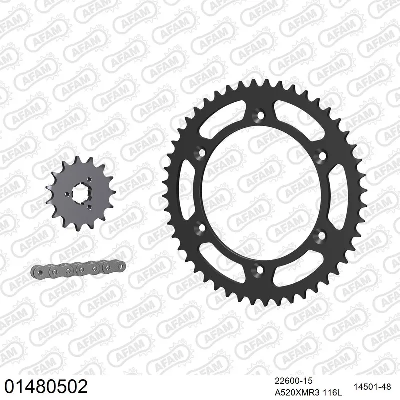 01480502 AFAM Kettensatz Stahl 520 XMR3 15x48 - Suzuki DR 800 S 1989-90 - 01480502