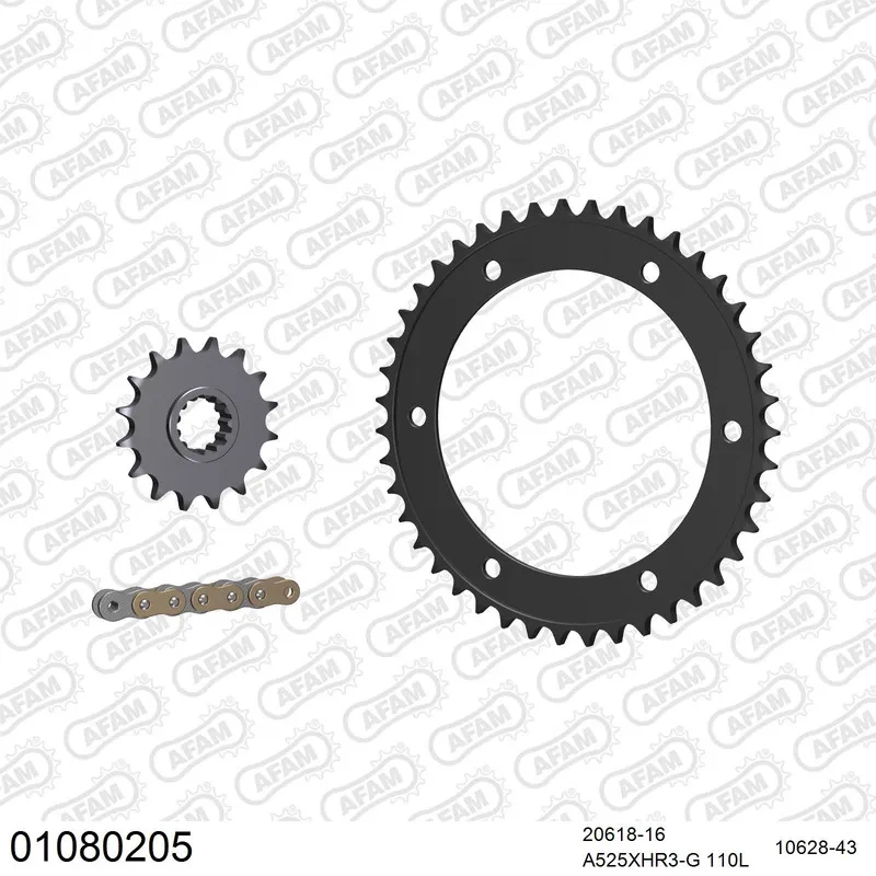 AFAM Kettensatz Stahl 525 XHR3-G 16x43 - Honda VFR 800 XA Crossrunner ABS 2015-19 - 01080205