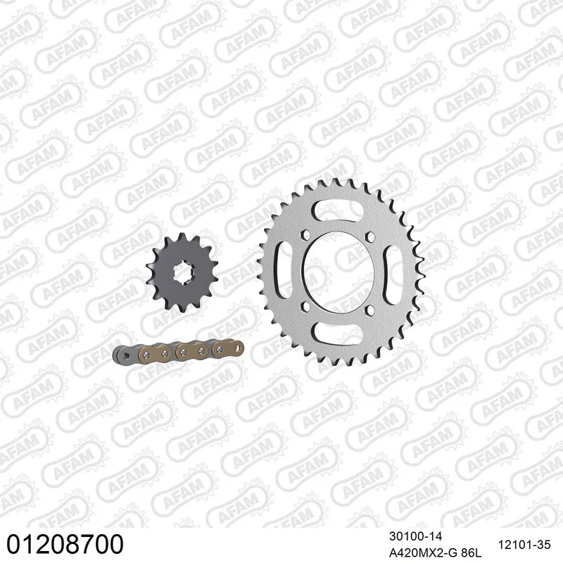 01208700 AFAM Kettensatz Stahl 420 MX2-G 14x35 - Yamaha TT-R 90 2000-07 - 01208700