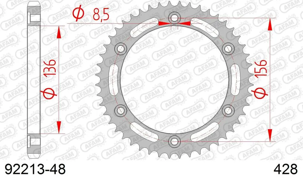 92213-48 AFAM Kettensatz Stahl 428 R1-G 15x48 - AJP PR3 125 Enduro 2004-05 - 09213500