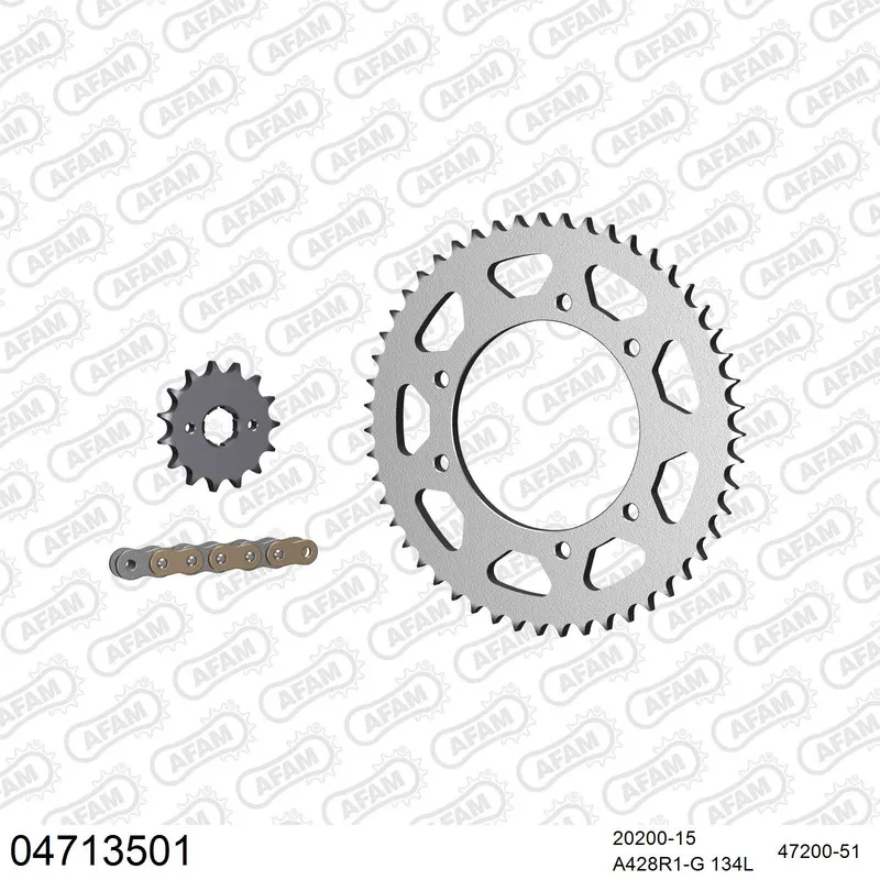 04713501 AFAM Kettensatz Stahl 428 R1-G 15x51 - Derbi 125 R Senda Baja 2006-12 - 04713501