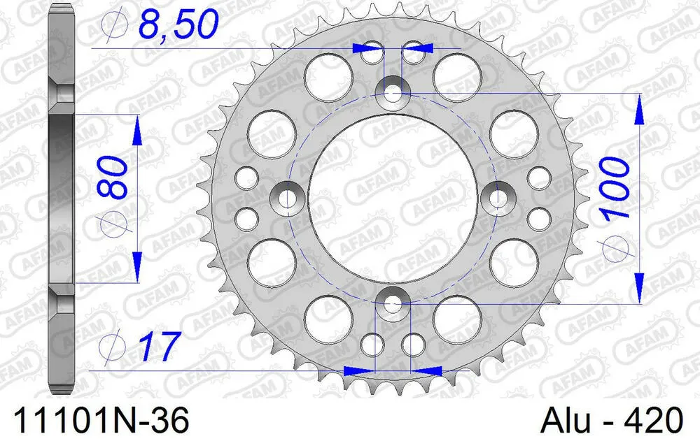11101-N-36 AFAM Kettensatz Aluminium 420 MX2-G 15x36 - Honda XR 70 R 1997-99 - 01105700