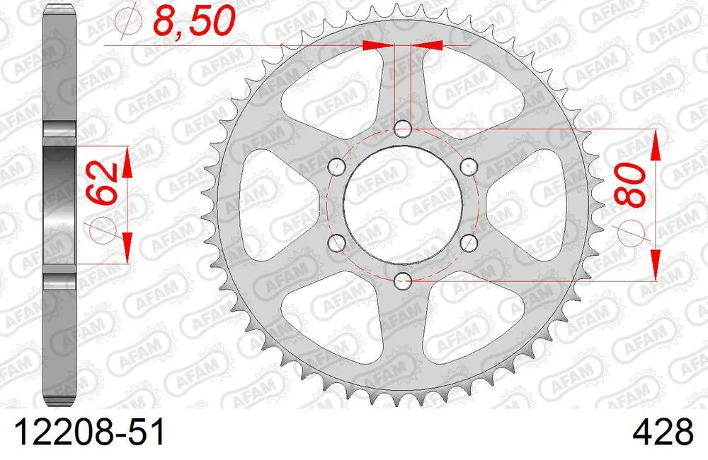 AFAM Kettensatz Stahl 428 XMR2-G 14x51 - Yamaha TW 125 2002-06 - 01213101