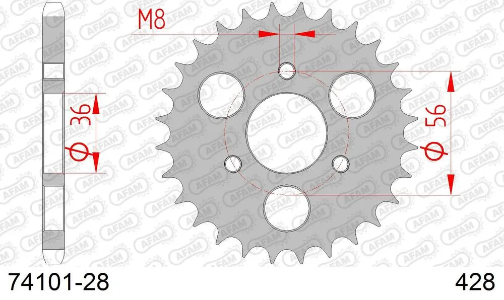 74101-28 AFAM Kettensatz Stahl 428 R1-G 16x28 - Kymco KXR 50 Quad 2004-07 - 07401932