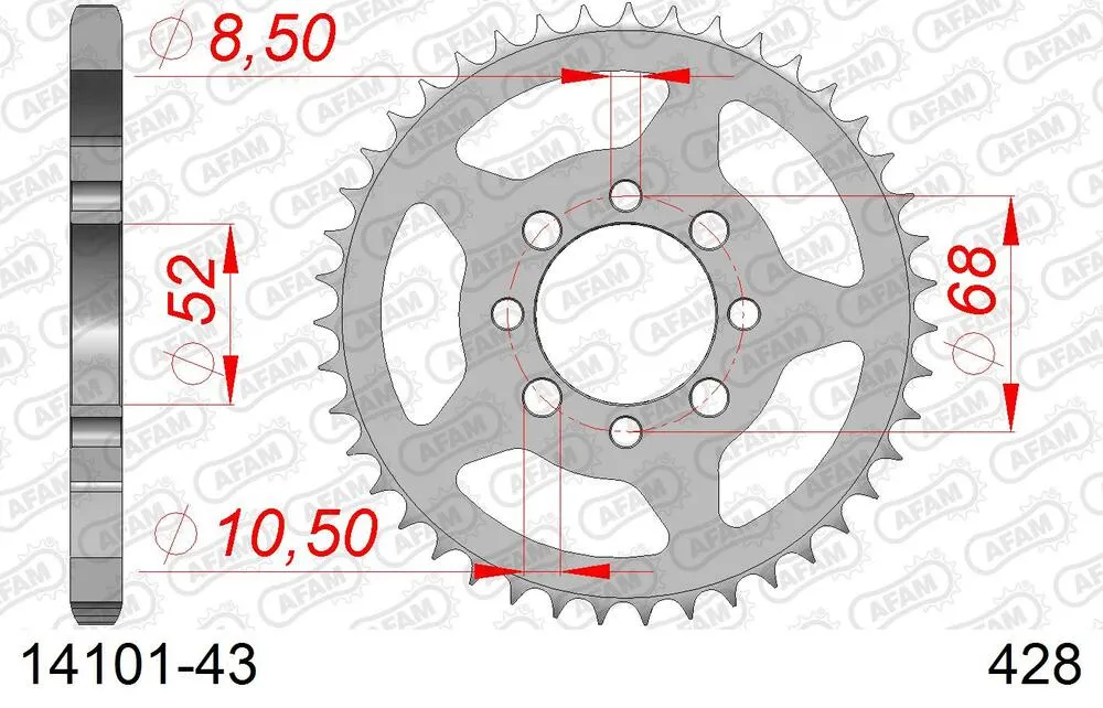 14101-43 AFAM Kettensatz Stahl 428 R1-G 14x43 - Suzuki RG 80 1980-81 - 01407200