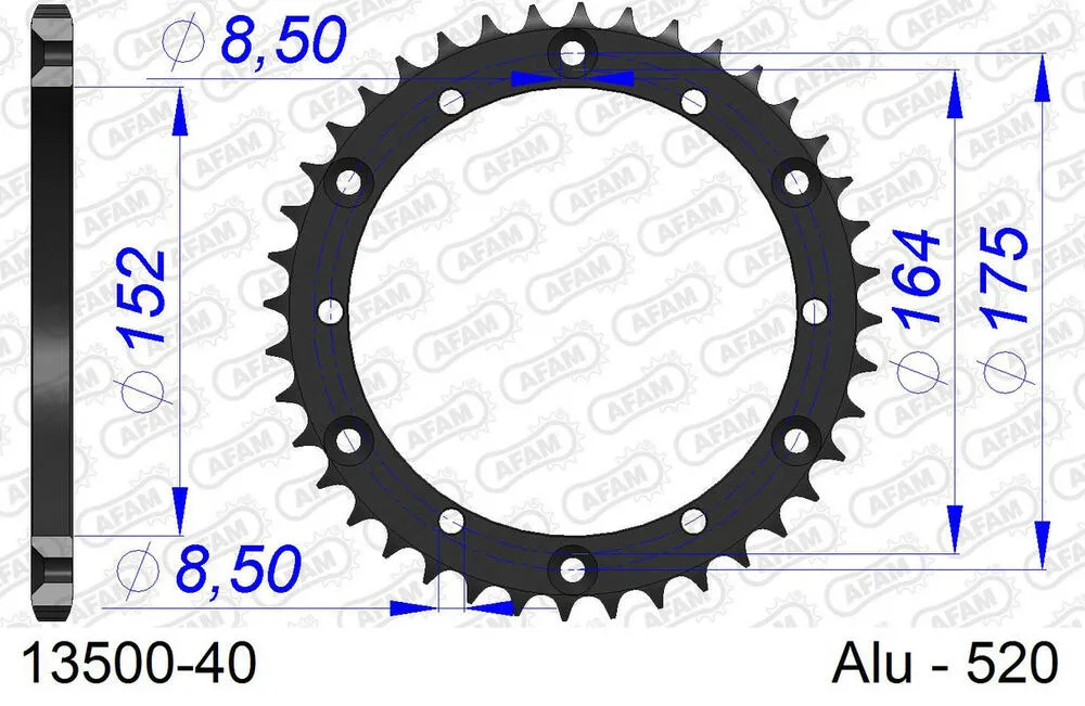 13500-40 AFAM Kettensatz Aluminium 520 XRR3-G 13x40 - Yamaha YFS 200 Blaster 1988-06 - 01321931