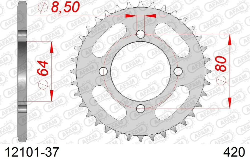 12101-37 AFAM Kettensatz Stahl 420 R1-G 13x37 - Yamaha TT-R 50 E 2006-24 - 01201700