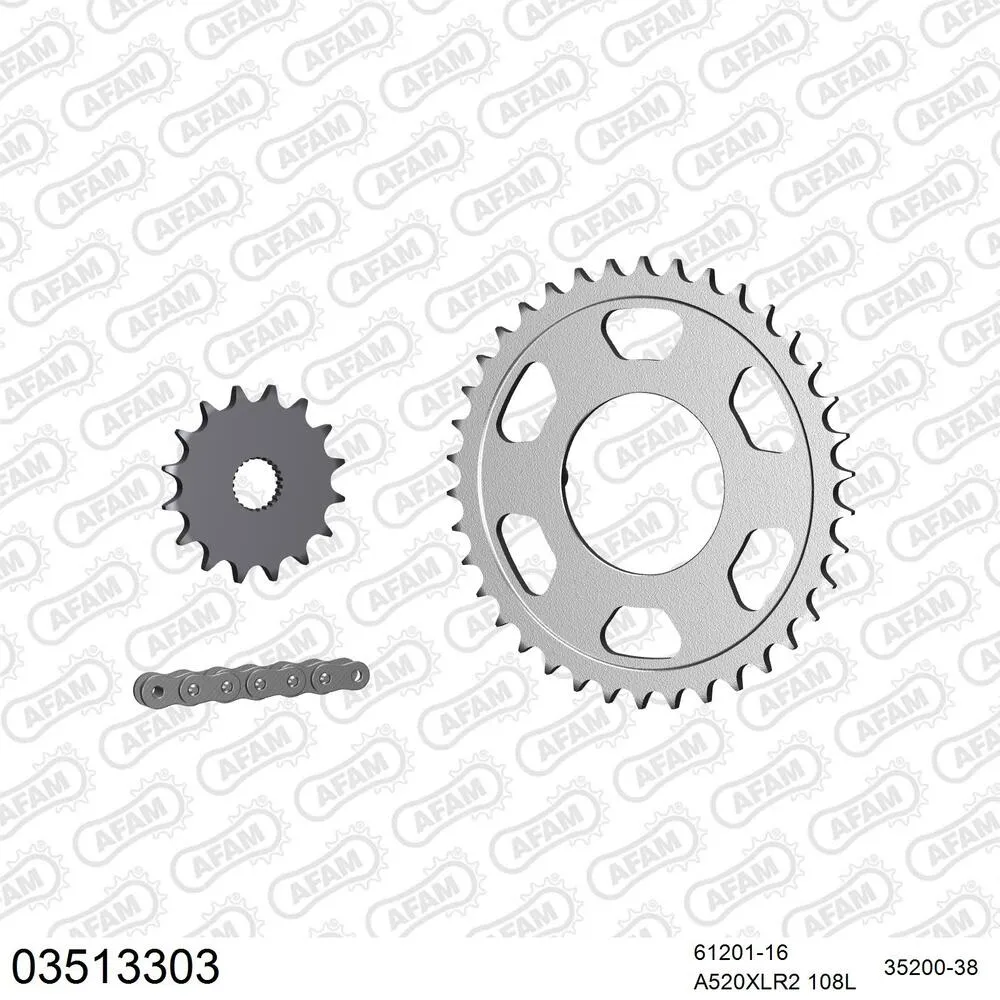 03513303 AFAM Kettensatz Stahl 520 XLR2 16x38 - Aprilia AF1 125 SPORT PRO F40 1992-93 - 03513303
