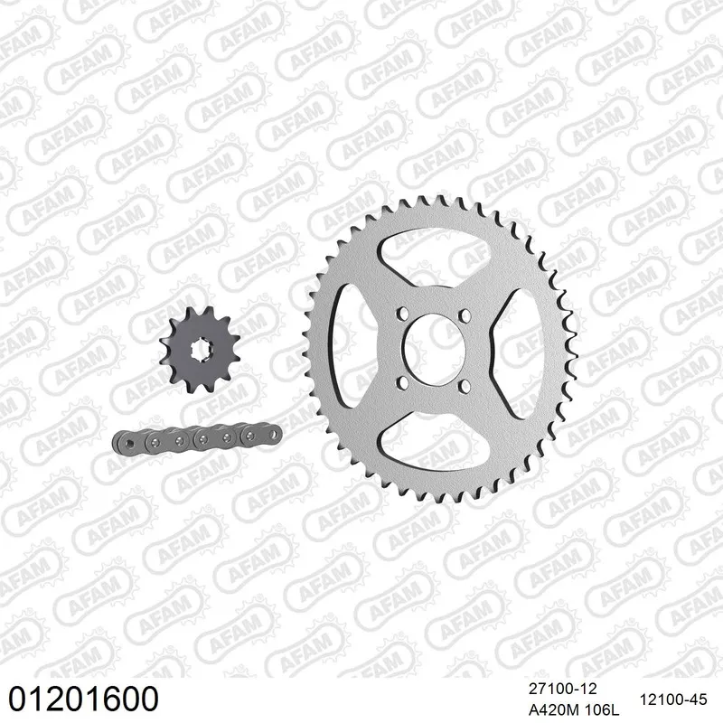 01201600 AFAM Kettensatz Stahl 420 M 12x45 - Yamaha DT 50 M 1978-82 - 01201600