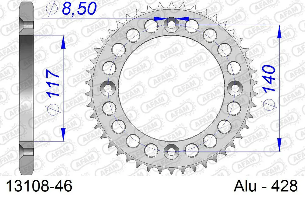13108-46 AFAM Kettensatz Aluminium 428 R1-G 15x46 - Yamaha YZ 80 1985 - 01307806