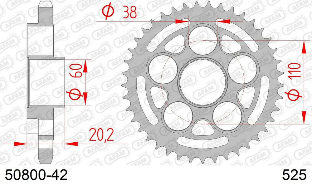 50800-42 AFAM Kettensatz Stahl 525 XSR2-G 15x42 - Ducati 848 Streetfighter 2011-15 - 05083131