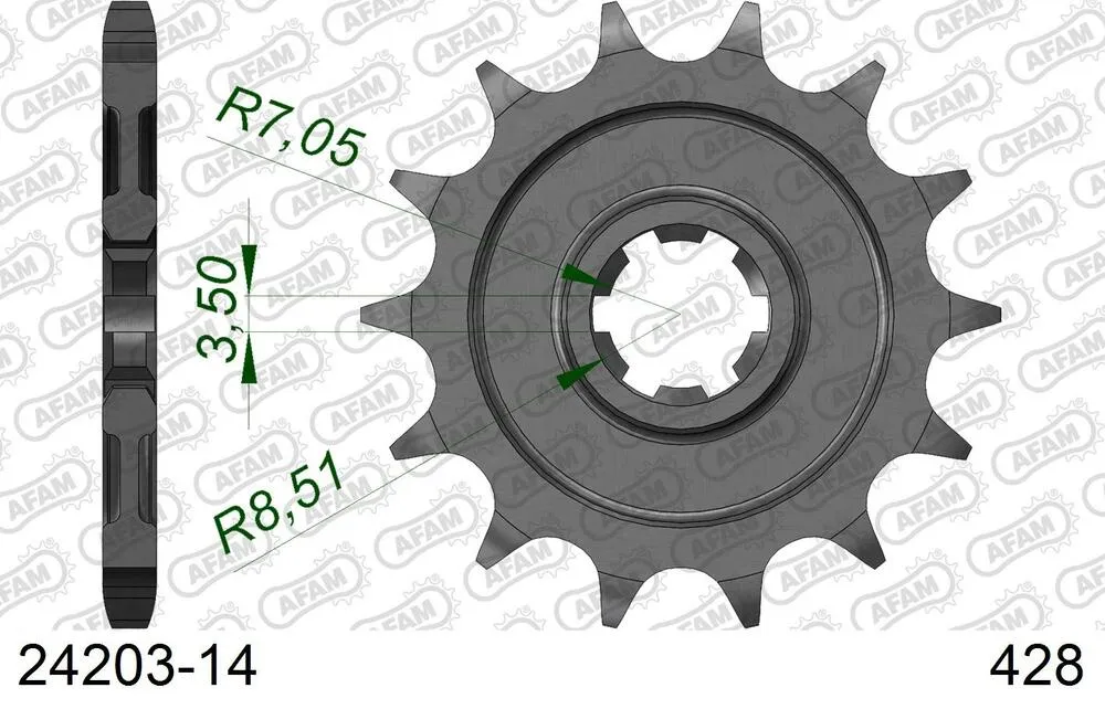 24203-14 AFAM Kettensatz Stahl 428 R1-G 14x47 - Kawasaki KLX 125 2010-16 - 01613500