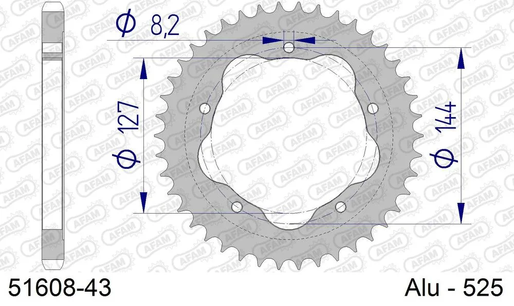 51608-43 AFAM Kettensatz Aluminium 525 XHR3-G 15x43 - Ducati 998 S4R Monster Testastretta 2006-08 - 05187402
