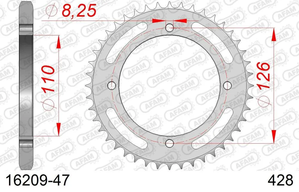 16209-47 AFAM Kettensatz Stahl 428 R1-G 14x47 - Kawasaki KLX 125 2010-16 - 01613500