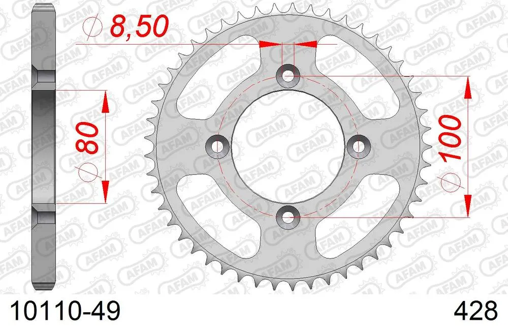 10110-49 AFAM Kettensatz Stahl 428 MX-G 13x49 - Honda CRF 125 FB 2014-24 - 01013852