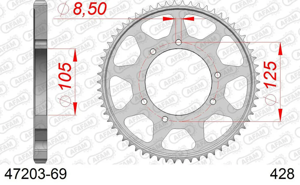 47203-69 AFAM Kettensatz Stahl 428 R1-G 13x69 - Aprilia RX 125 IE 2018-23 - KIT109111
