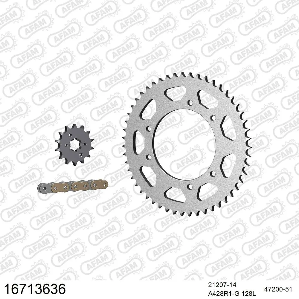 AFAM Kettensatz Stahl 428 R1-G 14x51 - Mh/motor Hispania 125 Duna Sports City Supermotard 2008-10 - 