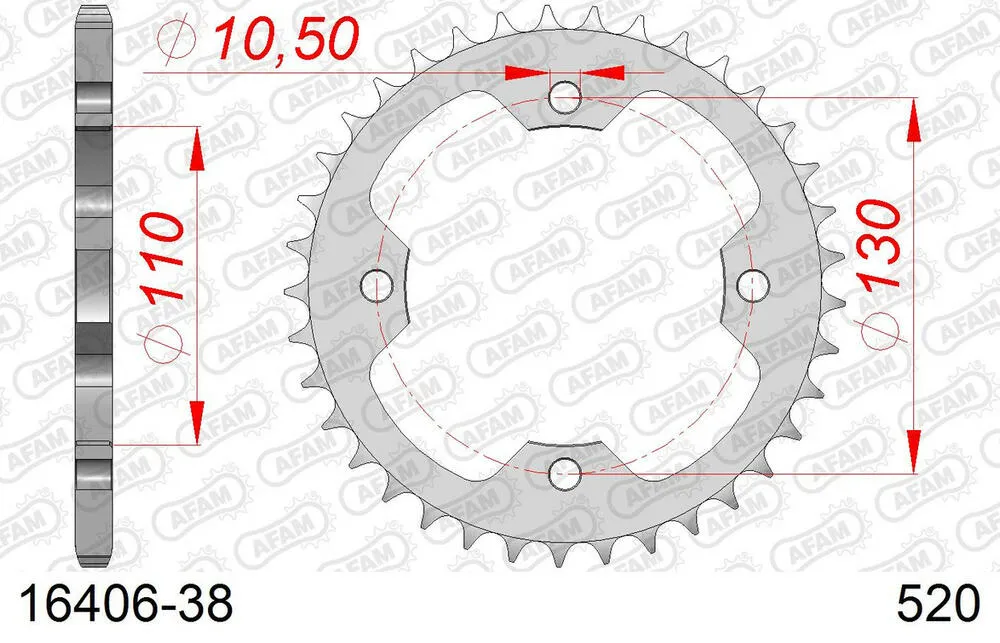 16406-38 AFAM Kettensatz Stahl 520 XRR3-G 14x38 - Kawasaki KFX 450 R 2008-14 - 01651900