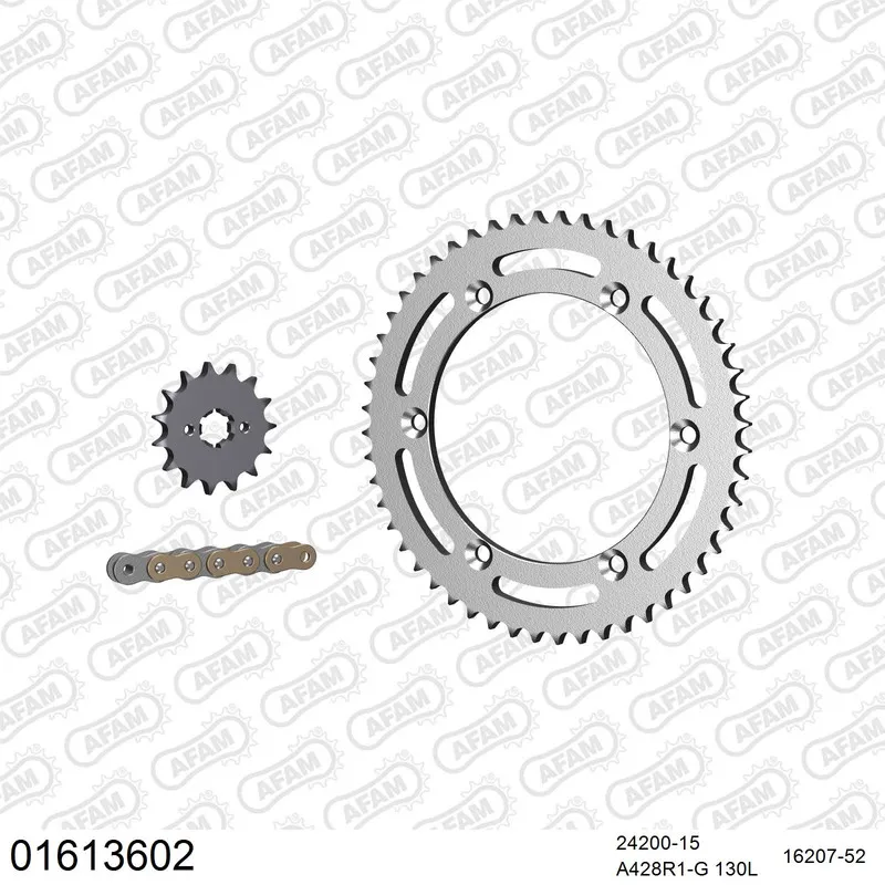01613602 AFAM Kettensatz Stahl 428 R1-G 15x52 - Kawasaki KDX 125 1988-90 - 01613602
