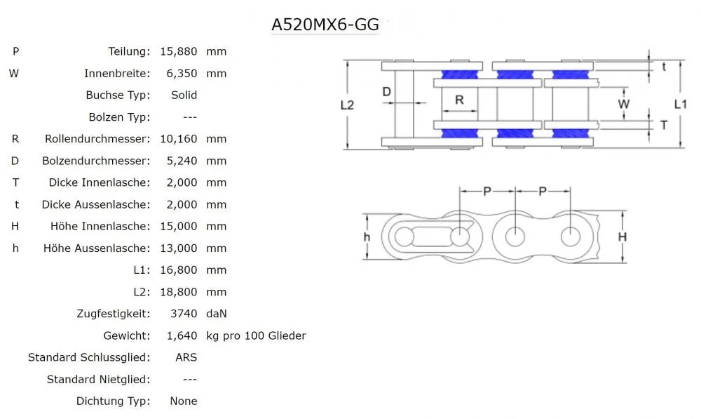 AFAM MX6-GG Kette 520 gold-gold - 116 Glieder - Clip Schloß - Motocross