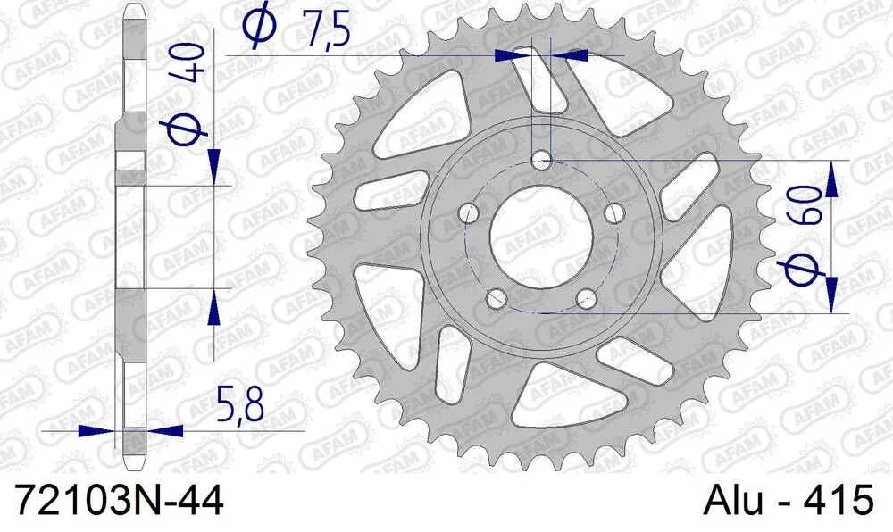 72103-N-44 AFAM Kettensatz Aluminium 415 F 11x44 - KTM SX 50 LC Pro Senior 2005 - 07201802