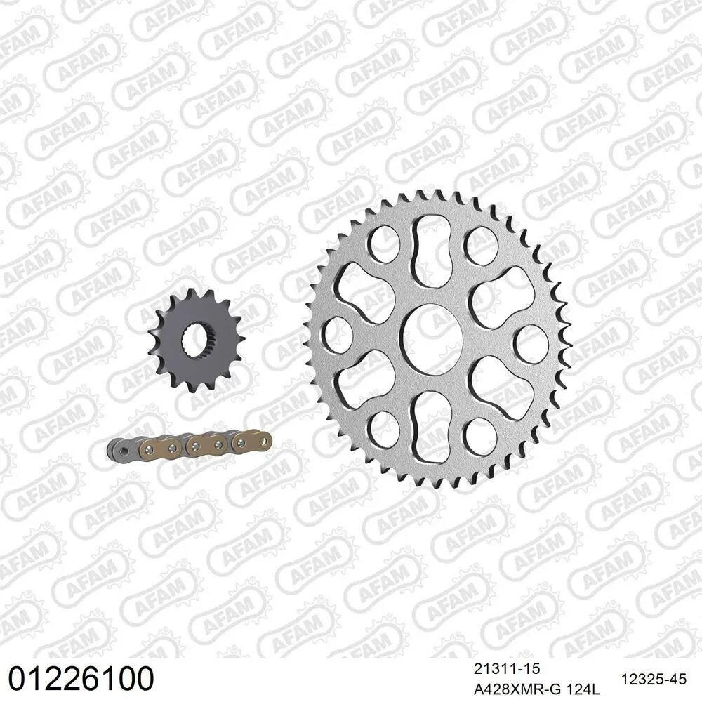 01226100 AFAM Kettensatz Stahl 428 XMR2-G 15x45 - Yamaha XG 250 Tricker 2004-07 - 01226100