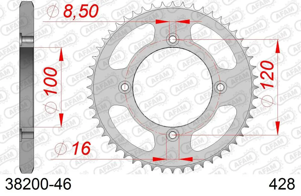 38200-46 AFAM Kettensatz Stahl 428 R1-G 14x46 - Beta RR 125 Motard 2008-09 - 03813636