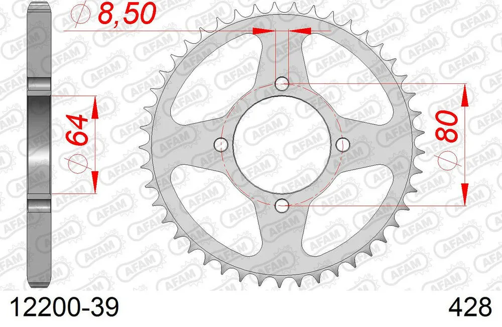 12200-39 AFAM Kettensatz Stahl 428 R1-G 15x39 - Yamaha RD 125 DX 1975-77 - 01213301