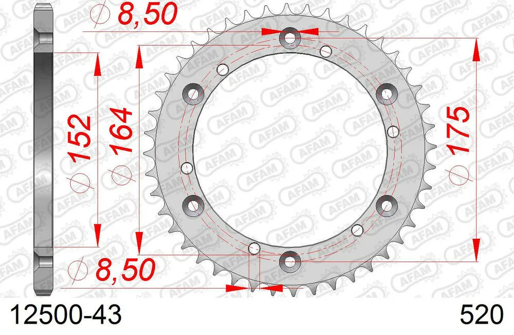 12500-43 AFAM Kettensatz Stahl 520 MR2-G 17x43 - Yamaha DT 400 MX 1977-78 - 01243600