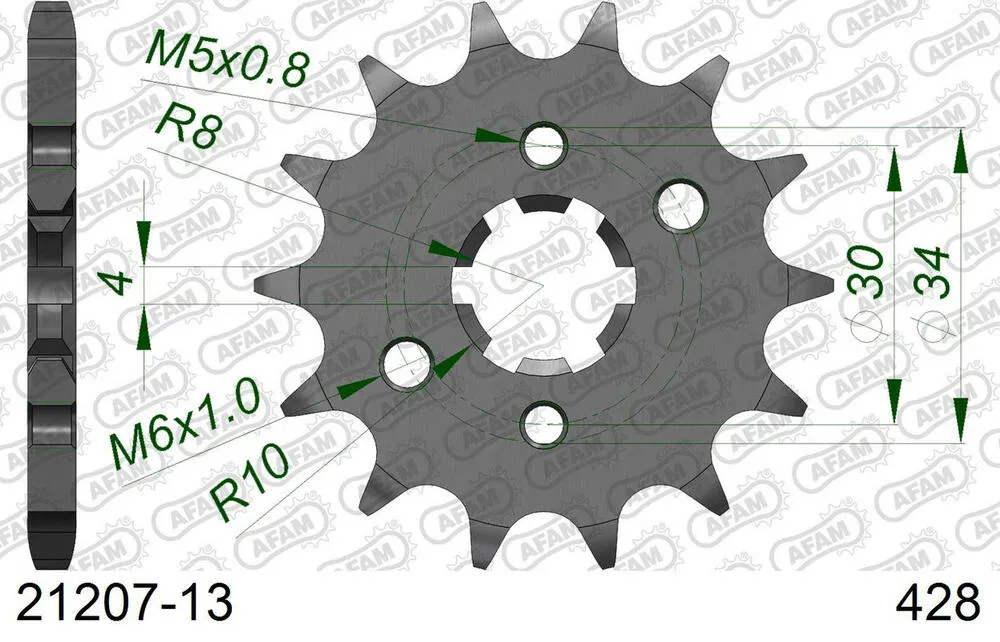 21207-13 AFAM Kettensatz Stahl 428 R1-G 13x54 - Yamaha TT-R 125 LW 2000-01 - 01213700