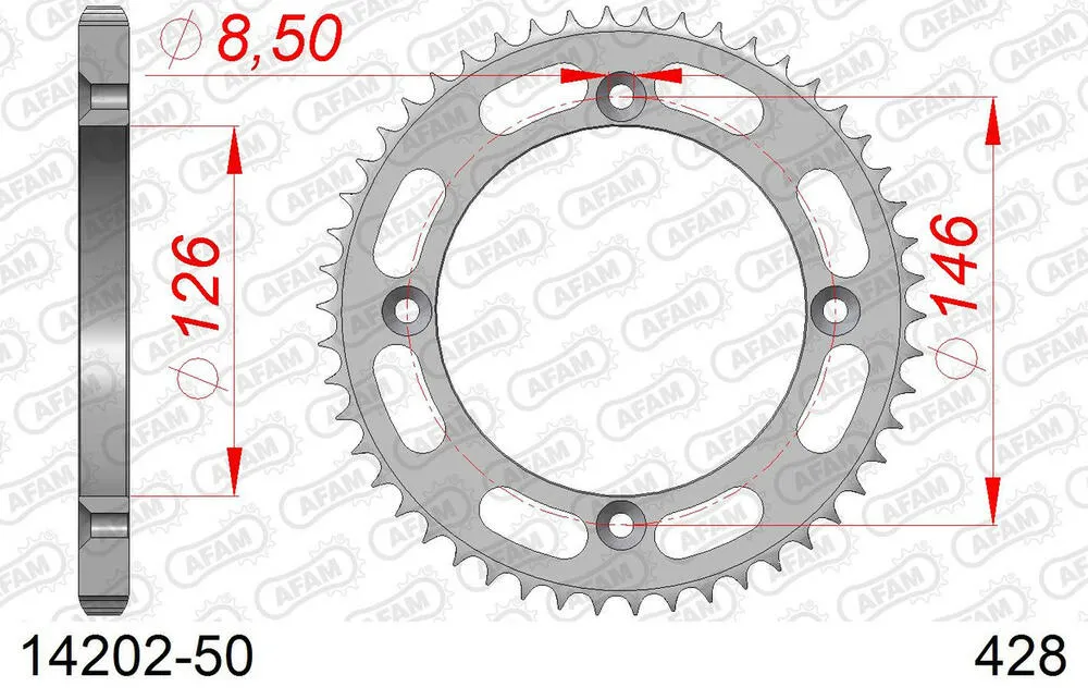 14202-50 AFAM Kettensatz Stahl 428 R1-G 14x50 - Suzuki TS 125 X 1984-90 - 01413602