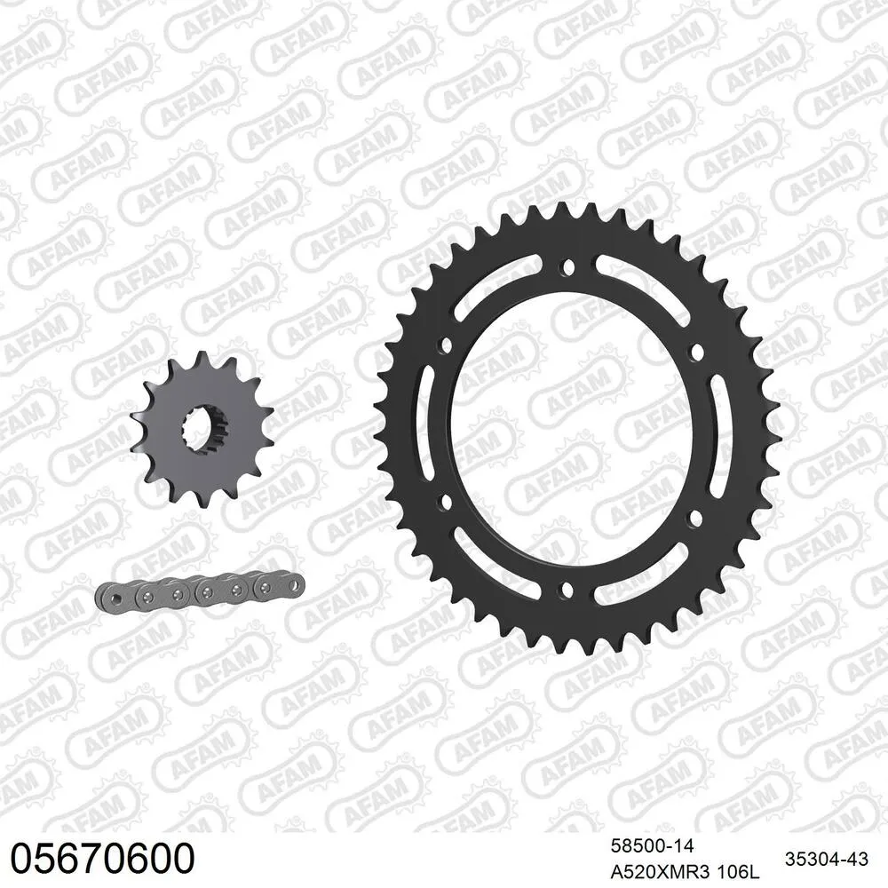 05670600 AFAM Kettensatz Stahl 520 XMR3 14x43 - Gilera XRT 600 1988-89 - 05670600