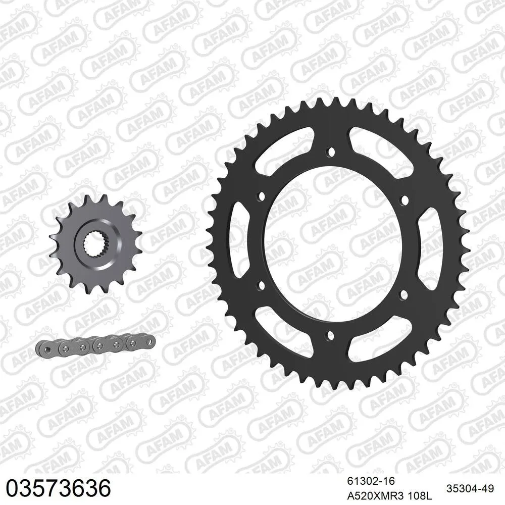 03573636 AFAM Kettensatz Stahl 520 XMR3 16x49 - Aprilia 650 Moto 6.5 1995-01 - 03573636