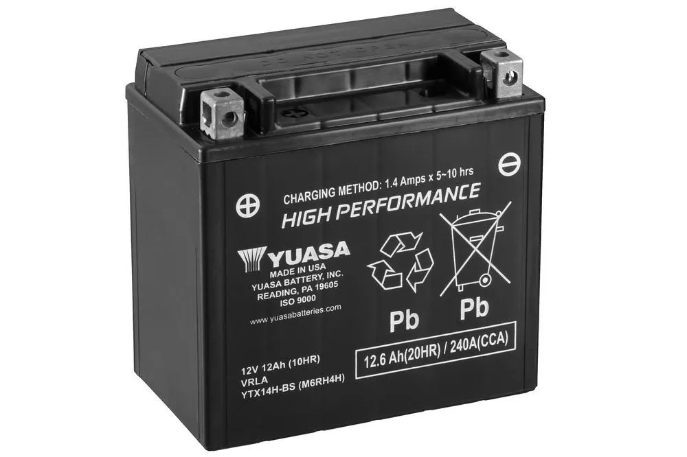 Yuasa YTX14H-BS AGM Batterie High Performance 12V 12 AH (CP) mit Säurepack