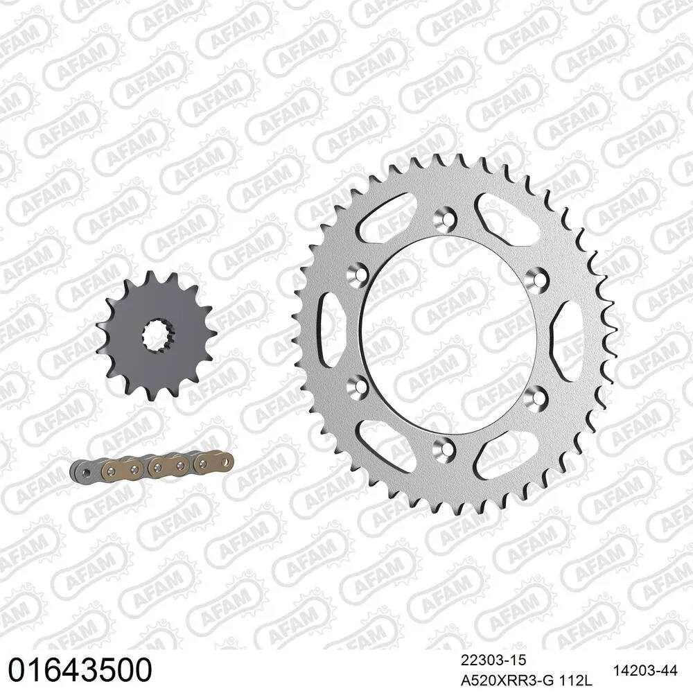 01643500 AFAM Kettensatz Stahl 520 XRR3-G 15x44 - Kawasaki KLX 400 SR 2003-04 - 01643500