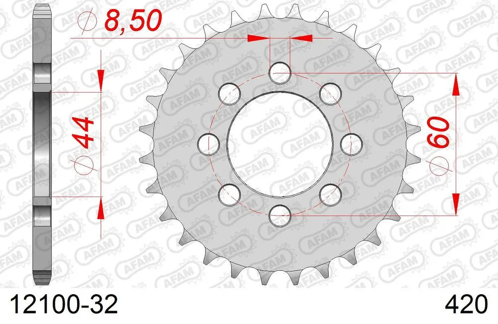 12100-32 AFAM Kettensatz Stahl 420 M 14x32 - Yamaha LB 50 Chappy 1975-79 - 01201101