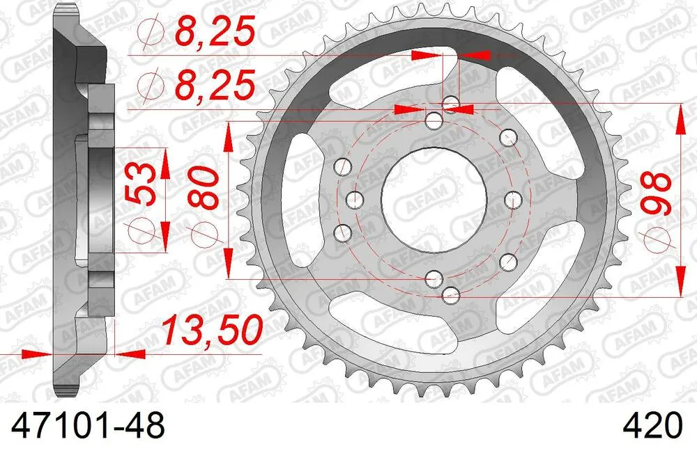 47101-48 AFAM Kettensatz Stahl 420 R1-G 13x48 - Derbi 50 Fenix 1996-98 - 04701200