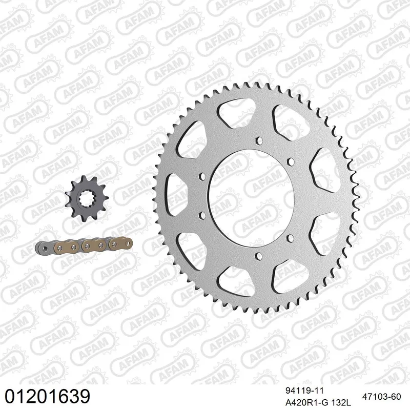 AFAM Kettensatz Stahl 420 R1-G 11x60 - Yamaha DT 50 X Supermotard 2008-12 - 01201639