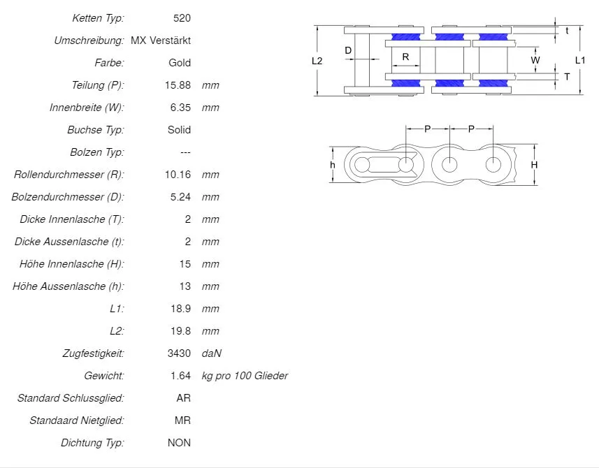 afam_ketten_daten_a520mr2_g AFAM Kettensatz Stahl 520 MR1-G 14x50 - Yamaha YZ 250 1998 (K)
