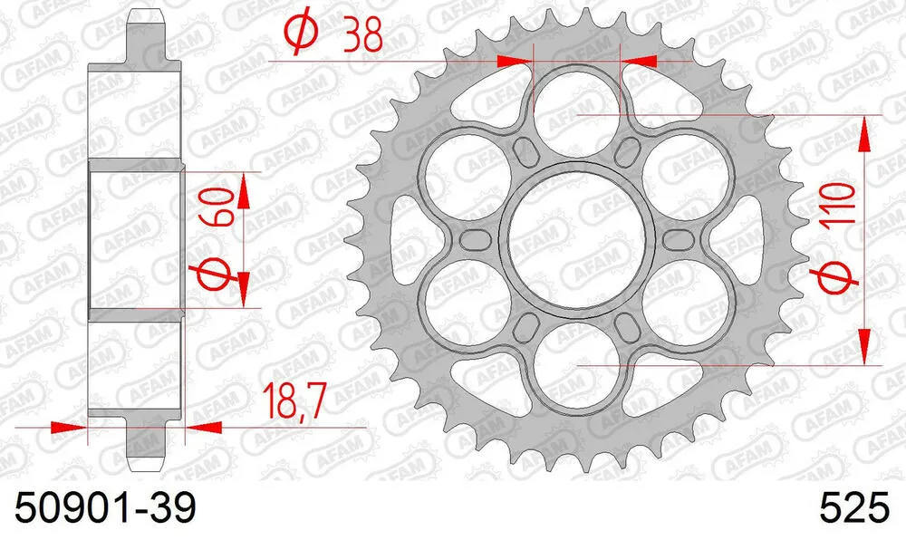 50901-39 AFAM Kettensatz Stahl 525 XHR3-G 15x39 - Ducati 1199 Panigale 2012-17 - KIT105851