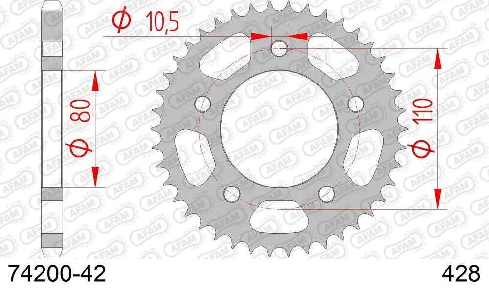 74200-42 AFAM Kettensatz Stahl 428 R1-G 15x42 - Kymco KR 125 Quannon Naked 2010-15 - 07413100