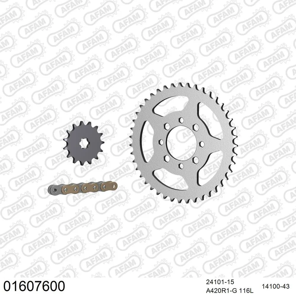 01607600 AFAM Kettensatz Stahl 420 R1-G 15x43 - Kawasaki AE 80 1981-89 - 01607600