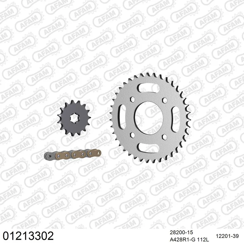 01213302 AFAM Kettensatz Stahl 428 R1-G 15x39 - Yamaha RD 125 DX 1978-81 - 01213302