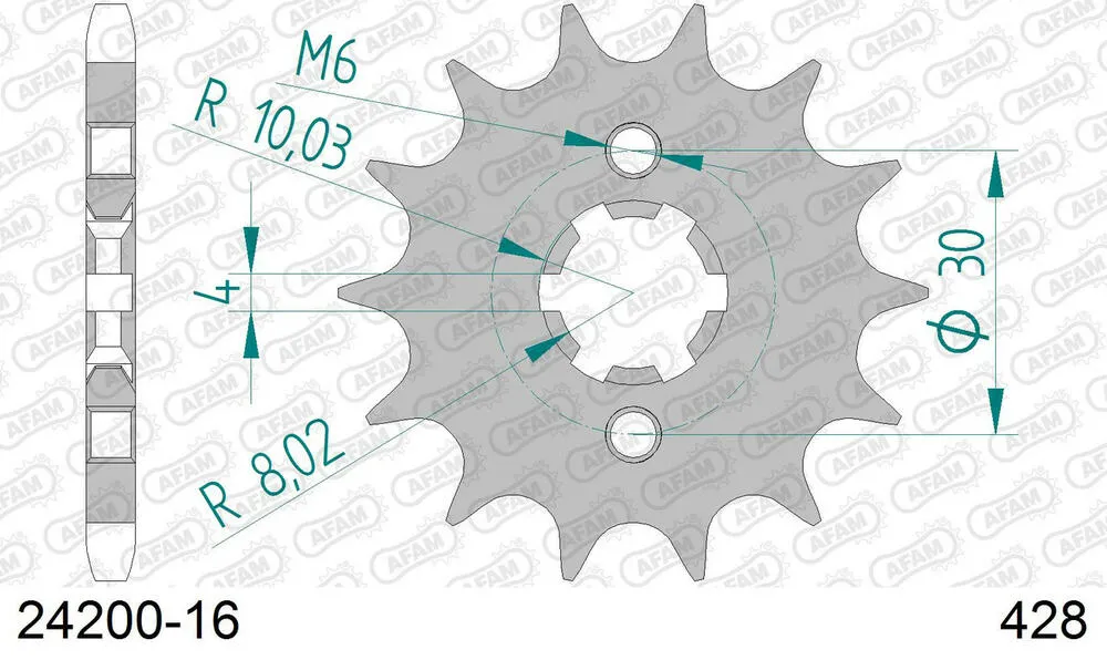 24200-16 AFAM Kettensatz Stahl 428 XMR2-G 16x50 - Kawasaki KMX 200 1988-92 - 01621600